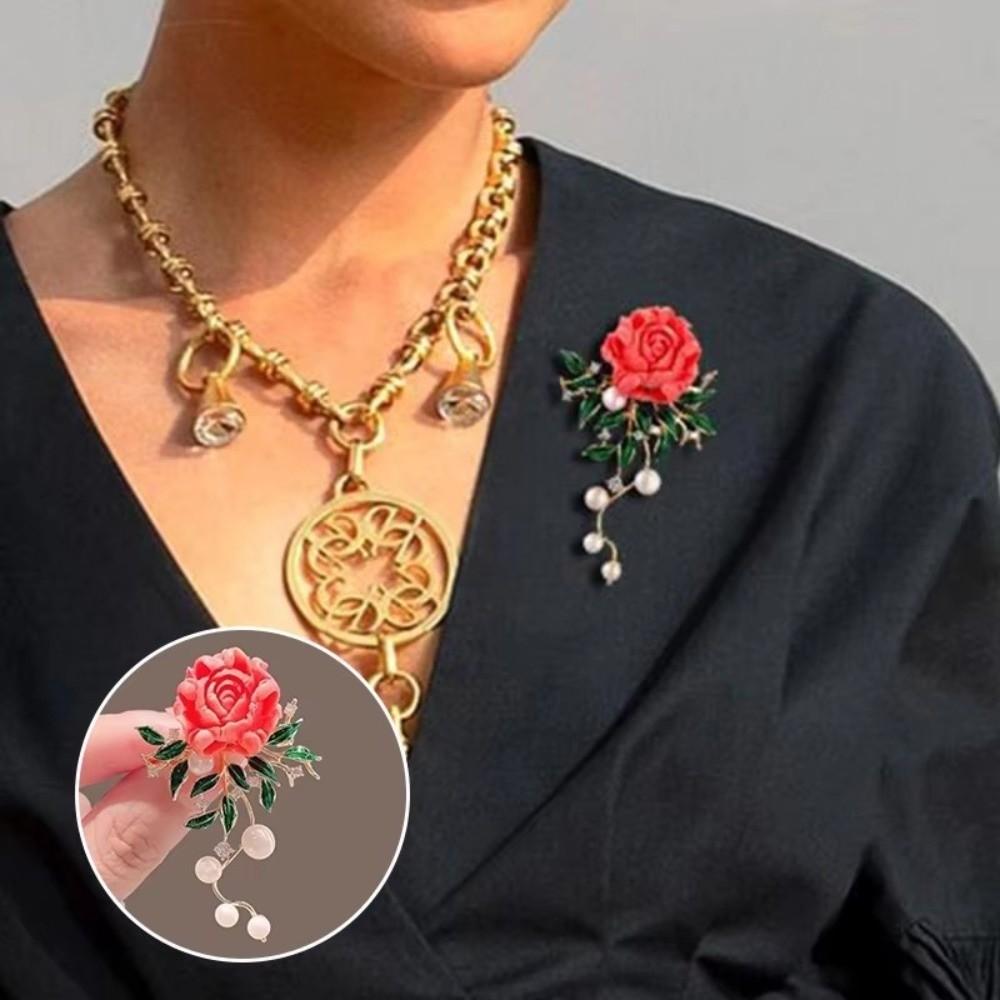 Sweet Pink Peony Flower Brooches Zircon Brooches Clothing Fixing Pins Women Dress Decoration