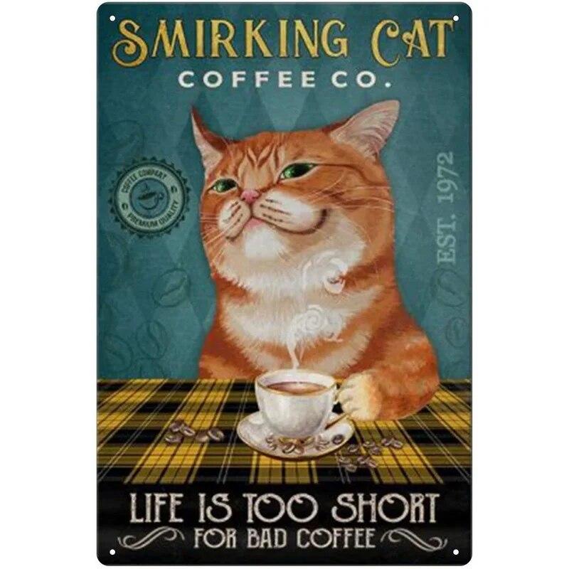 Retro Cat Coffee Metal Tin Sign Vintage Kitchen Signs Wall Decor Because Murder Is Wrong Funny Signs Bar Decorations Art Poster