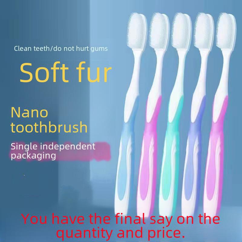 Нано-зубная щетка с мягкой щетиной, силиконовой нескользящей ручкой и индивидуальной упаковкой для защиты десен.