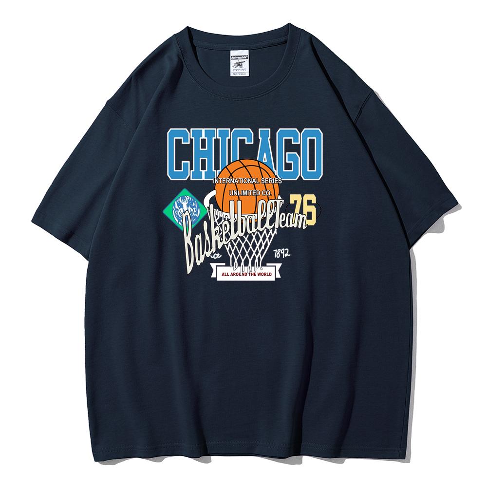 Женская летняя футболка из мягкого хлопка с принтом Chicago Basketball Club 76, уличная одежда, бренд, короткий рукав, дышащая, оверсайз