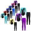 Kids Girls Gymnastic Dance Outfit Long Sleeve Shiny Rhinestones Decor Ruffle Trim Leotard with Leggings