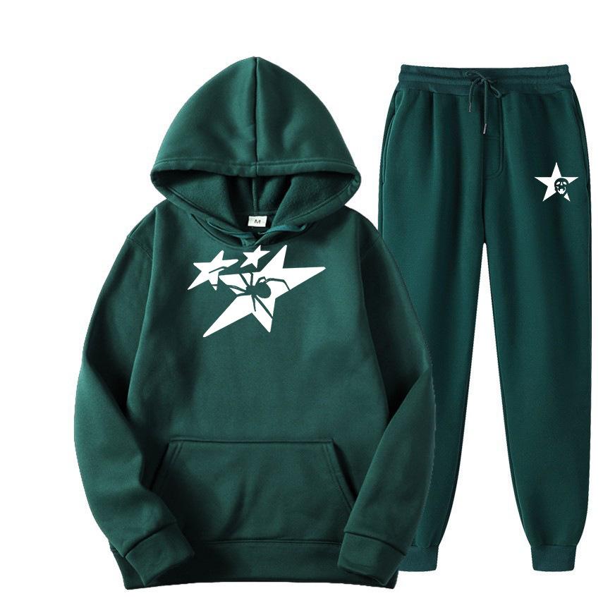 Direct supply Printed hooded sweater sweatpants set Loose casual men's sweater set Manufacturers have a large number of spot