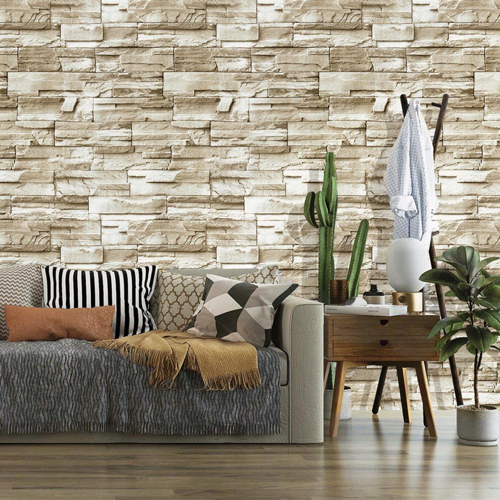Retro 3D Simulation Khaki Brick Pattern Peel and Stick Wallpaper Self Adhesive Contact Paper Removable Waterproof Wallpaper For Furniture