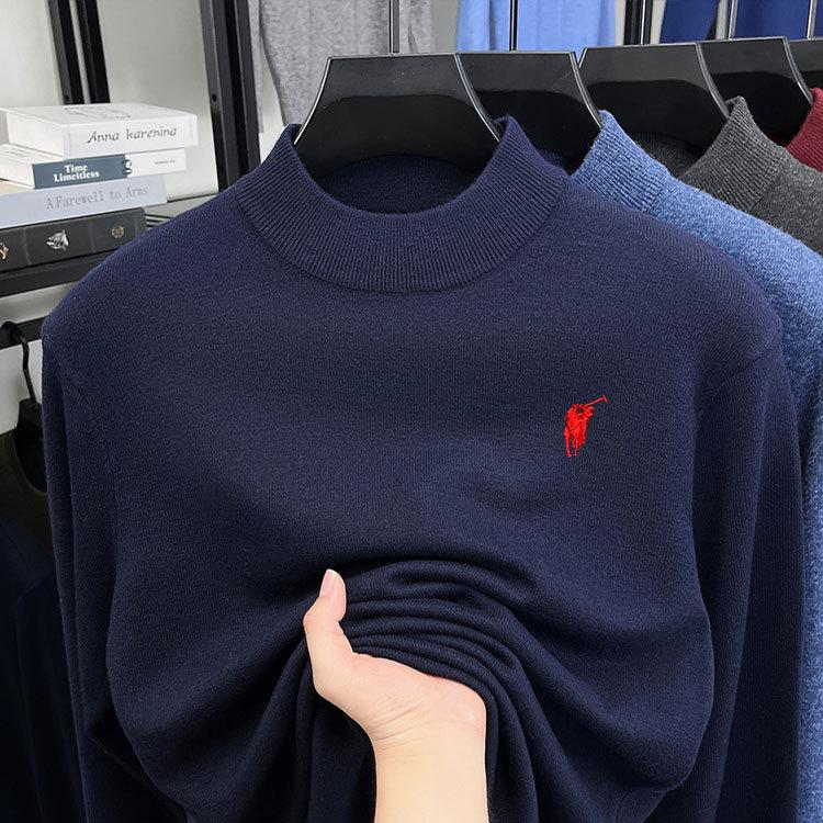 Men's Thickened Wool Sweater 450g - Autumn/Winter 2025 Fashion Embroidered Base Layer