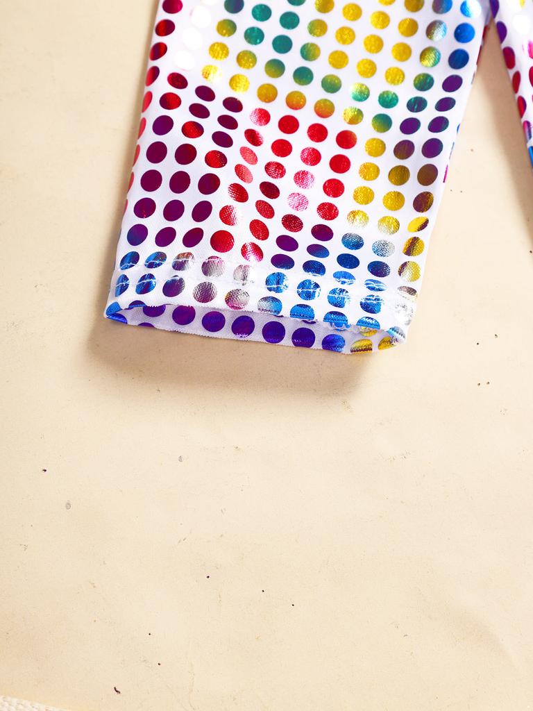 Boys Girls Stage Performance Top Long Sleeve Round Neck Glitter Sequins Solid Color Shirt for Dance Events