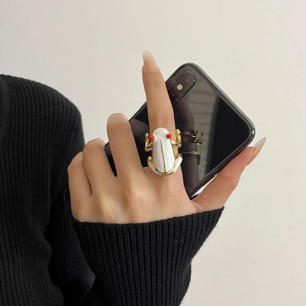Korean Style Frog Drip Oil Ring Geometric Enamel Ring Creative Painting Ring Gift