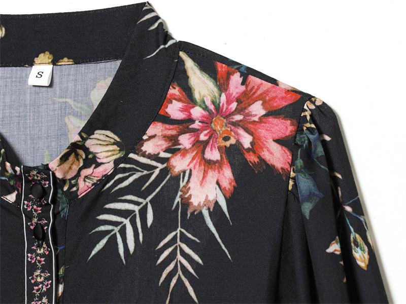 Spring 2026 European & American Style Women's Waist Tie Long Sleeve Printed Dress
