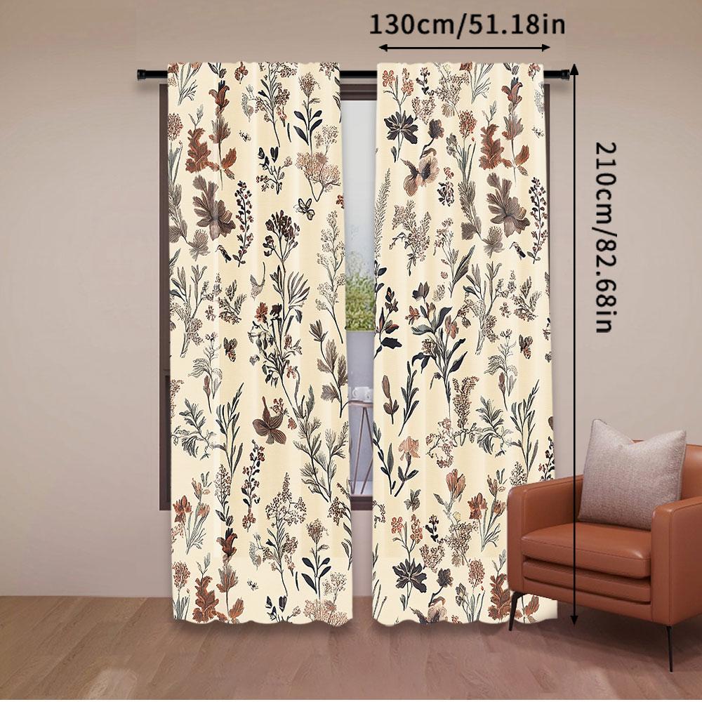 2Pcs Floral Curtain Vintage Garden Plants Herbs Flowers Botanical Classic Suitable For Living Room And Bedroom