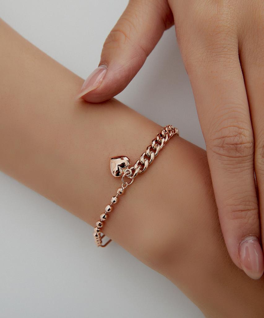 Helene Jewelry 14K 18K Mist Triple Combination Ball Chain Heart Gold Bracelet