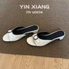 Cowhide version~ retro niche one-pedal leather half slippers women's summer outer wear holiday open-toed fish mouth cool slippers