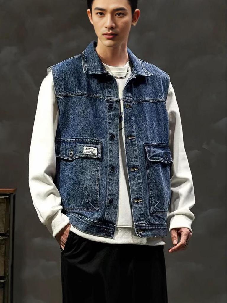 Мужской винтажный джинсовый жилет премиум-класса 2025: Трендовая, безрукавная ретро-мода