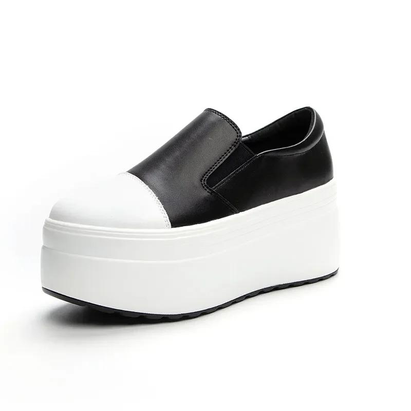 Fashion 8CM Casual Shoes Women's New Platform Heel Women Round Toe 2024 White Shoes Fashion Breathable Thick Bottom Slip Loafers Women