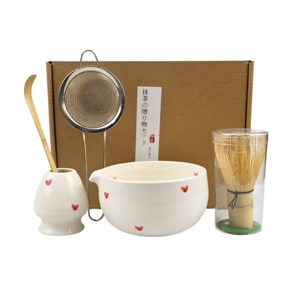 4/5/6 PCS Bamboo Whisk Heart-Shaped Matcha Bowl Strainer Mesh Matcha Whisk Set Tea Preparation