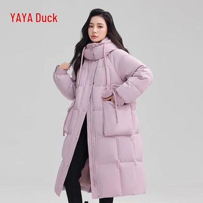 Женское пуховое пальто средней длины с капюшоном YAYA