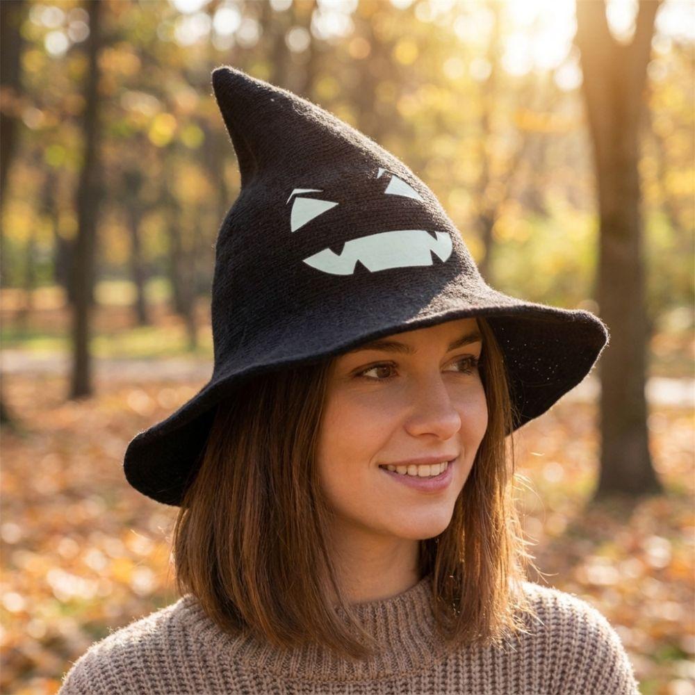 Glow Knit Halloween Witch Hat Wide Brim Pumpkin Witch Cap Simple Halloween Costume Hat Masquerade