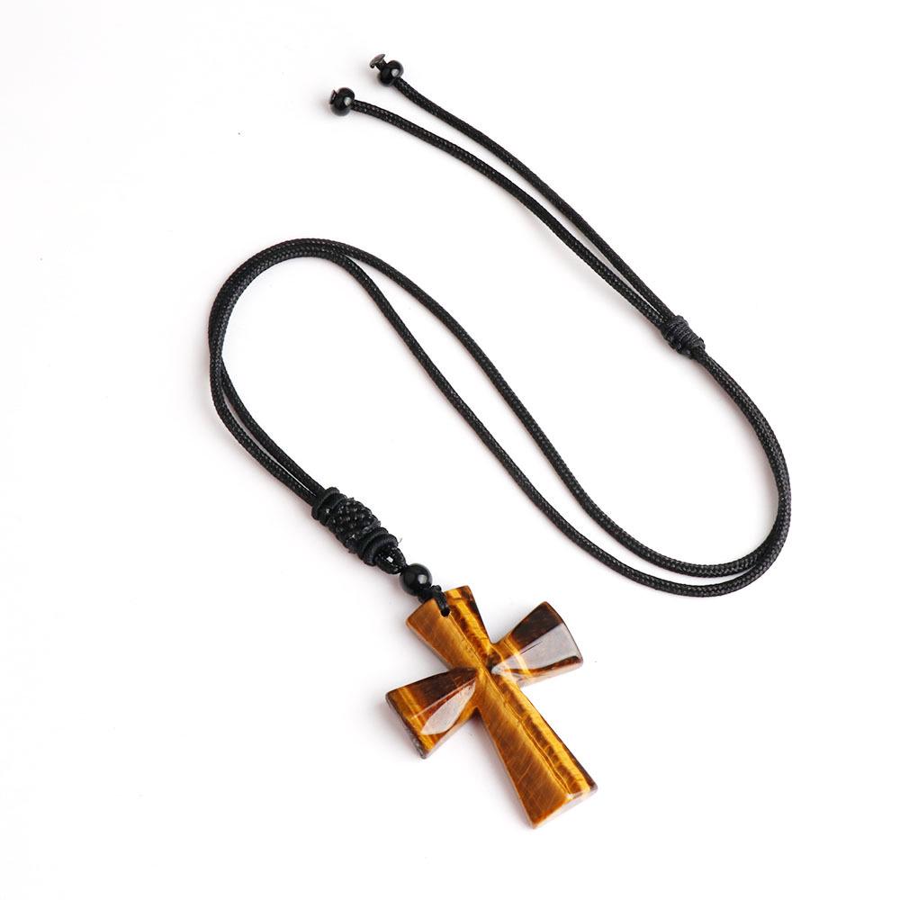 Ожерелье с крестом из агата - полудрагоценный камень, рождественский подарок, цепочка для свитера