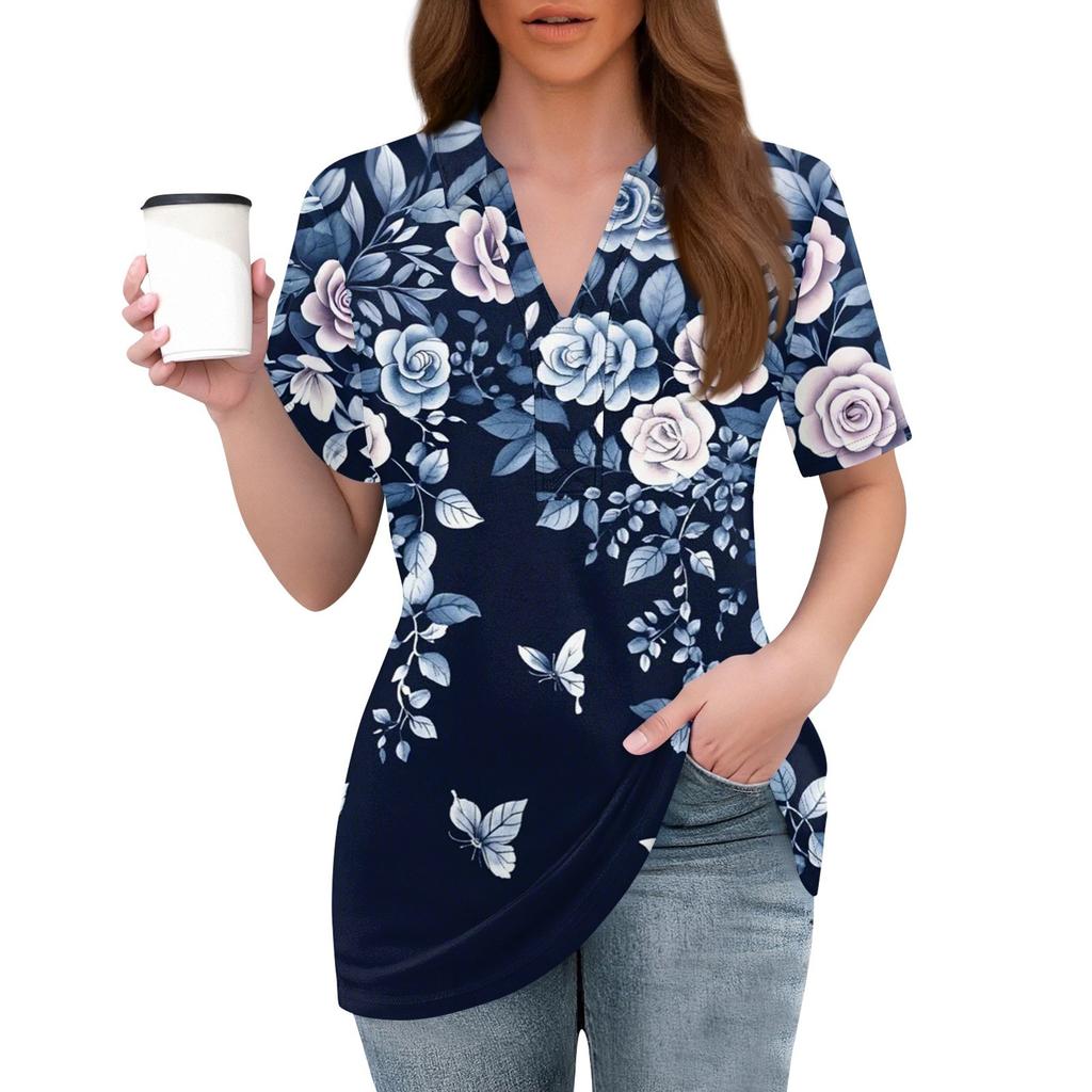 Женская мода повседневная рубашка с коротким рукавом и лацканами, женские топы с V-образным вырезом