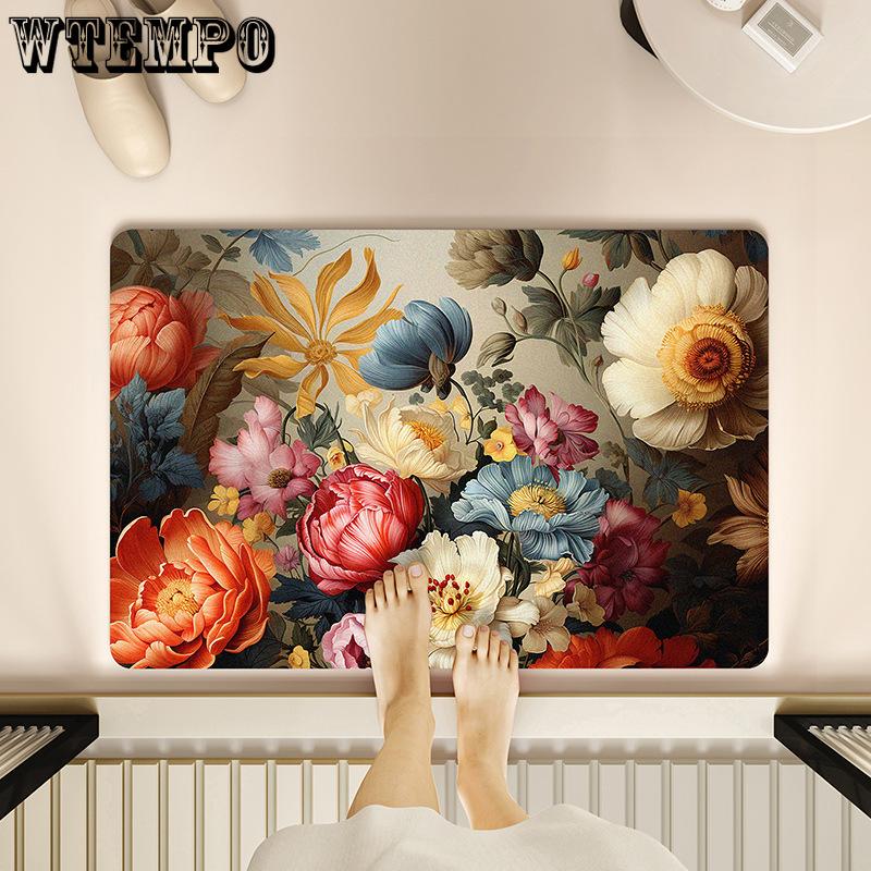 3D Входной Цветочный Ковер Коврик для Пола в Ванной Комнате Входная Дверь Ванная Комната Противоскользящий Коврик Подкладка для Ног