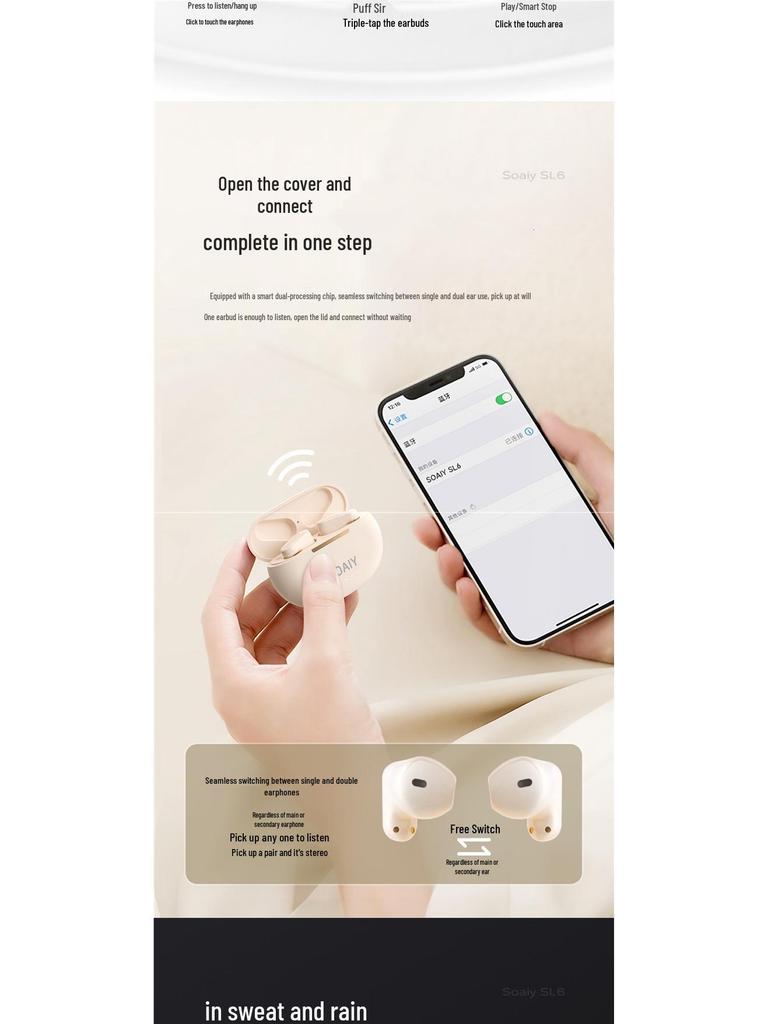 Sony Ericsson SL6 2025 True Wireless Semi-In-Ear Sports Bluetooth Headphones for Huawei & Apple.