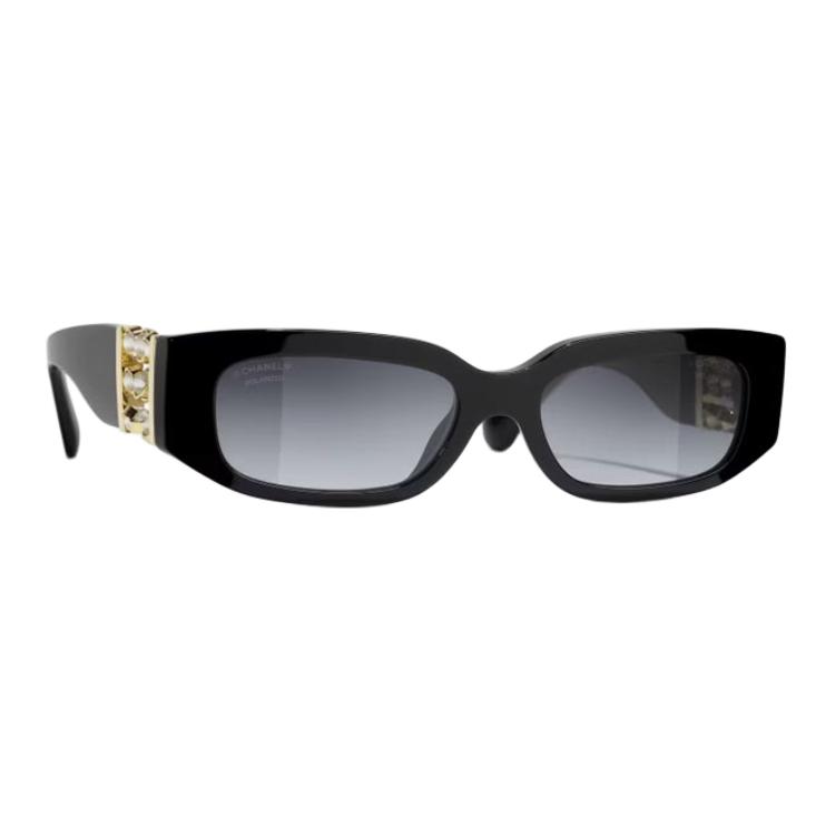 Chanel Rectangular Sunglasses With Beaded Temples Unisex sunglasses Black CH5544A-C622S8