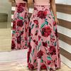 Women Short Sleeve Vintage Floral Dress Skirt Party Long Beach Clothes Maxi Crew Neck S-3XL