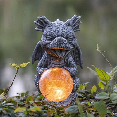 Очаровательные фигурки драконов из смолы с солнечным светом, водонепроницаемая садовая скульптура, милая статуэтка дракона для патио, двора, газона, крыльца