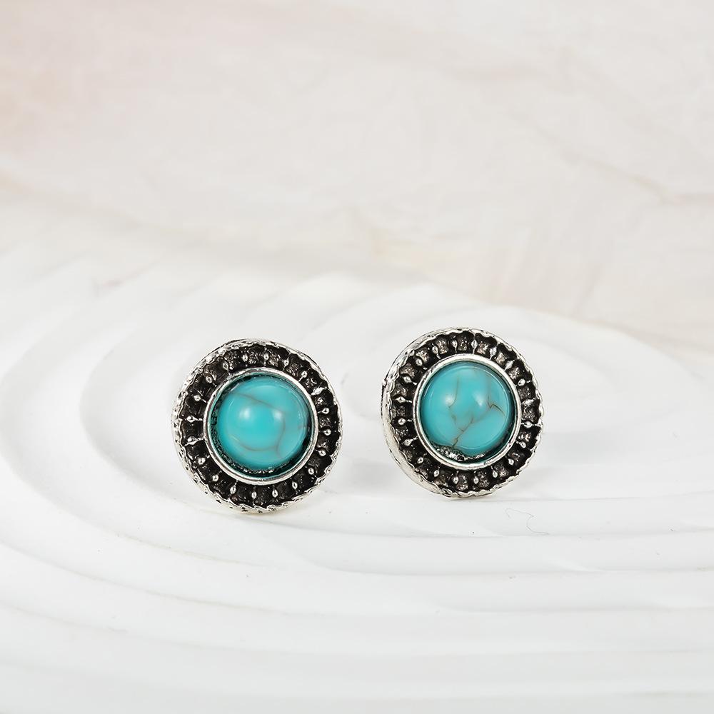 2024 European & American Retro Bohemian Turquoise Stud Earrings