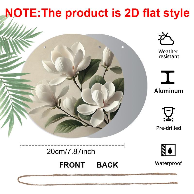 2D Flat 1pc, 8x8 in, Round Printed Aluminum Metal Signage, Magnolia Theme Decoration, Suitable for Door Decoration, Wall Decoration, Home, Room