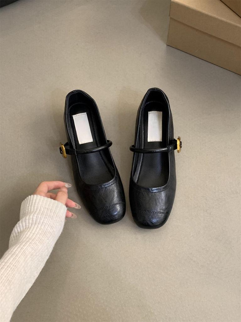Evening Wind Light Mouth Single Shoes Women's Thick Heel Autumn New Small Leather Shoes Retro Medium Heel Mary Jane Shoes