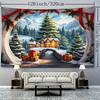 Christmas Holiday Tapestry Wall Hanging - Festive Christmas Tree and Snowy Landscape Design - Polyester Woven Tapestry for Living Room, Bedroom, and H
