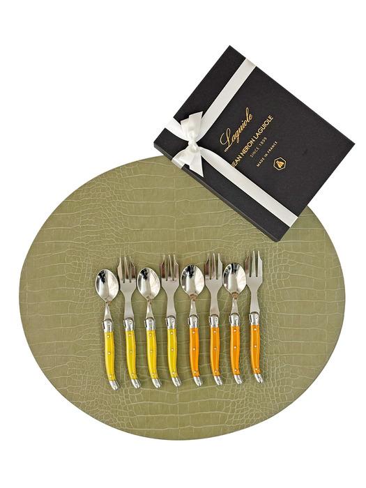 LAGUIOLE Janneron Laguiole Yellow + Orange Teaspoon & Teafork Set 8p