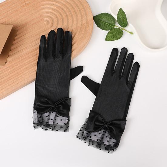 1 пара женских перчаток для выпускного вечера, прозрачное кружево, декор в виде банта, ажурная сетка