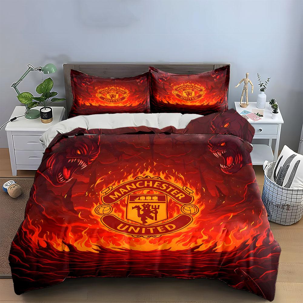 Manchester United fiery logo. Bedding sets Duvet cover sets Duvet covers Pillowcases(1 * Duvet Cover 2 * Pillowcases without duvet insert)