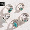 Набор колец из 8 предметов с бирюзой, комбинированное кольцо в этническом стиле с инкрустацией в стиле ретро и резным пером