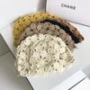 Hand-knitted women's hat, hollow-out thin knitted headwrap, artistic niche woolen hat, trendy and fresh headwrap bucket hat