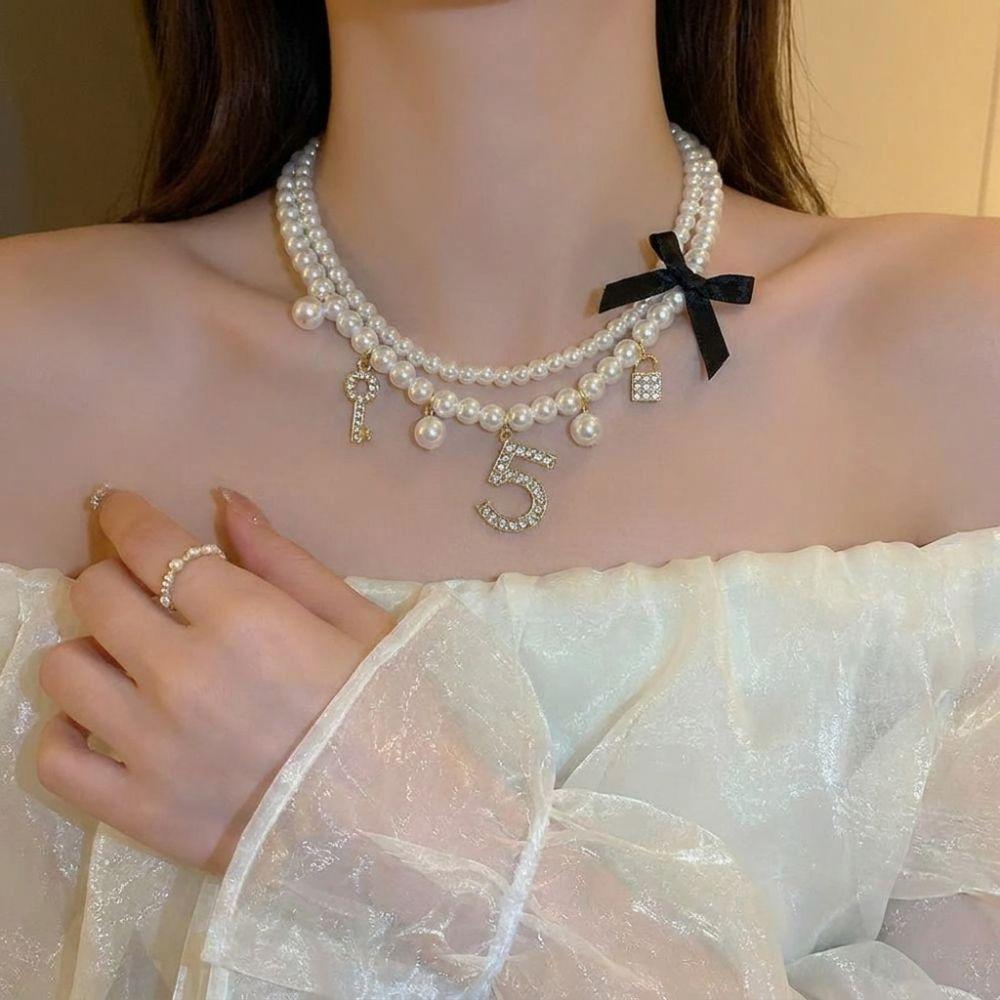 Crystal Pendant White Pearl Necklaces Handmade Jewelry Set French Choker Necklace For Women