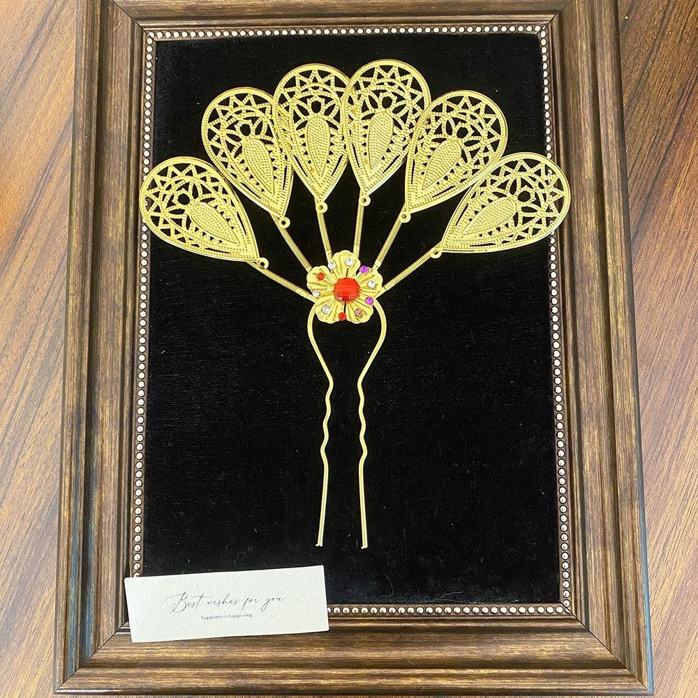 Flower Thai Hair Sticks Rhinestone Gold Hair Fork Antique Ethnic Style Hair Accessories  Hanfu