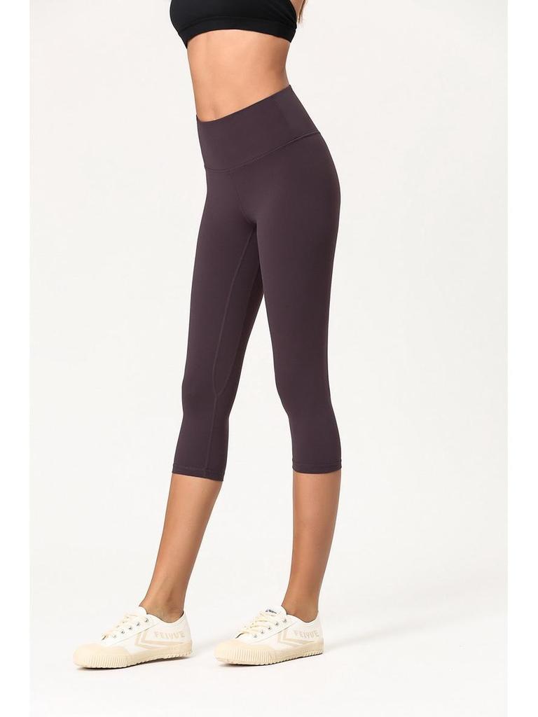 Женские двухсторонние отшлифованные штаны для йоги с высокой талией – телесного цвета, укороченные, облегающие, удобные для европейского и американского стилей