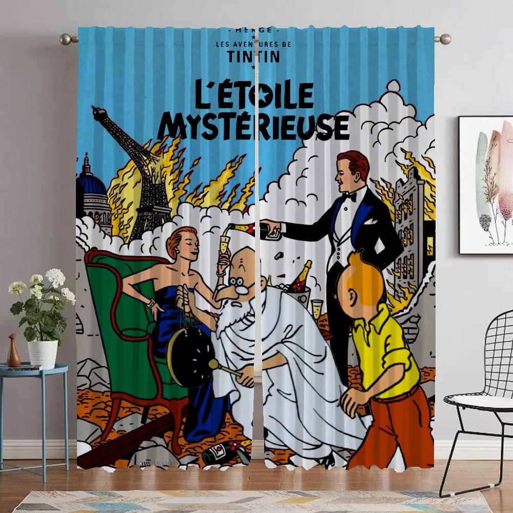 Домашние интерьерные шторы 2 шт. Приключения Тинтина Шторы для гостиной Шторы для спальни Перегородка Кухня Детская