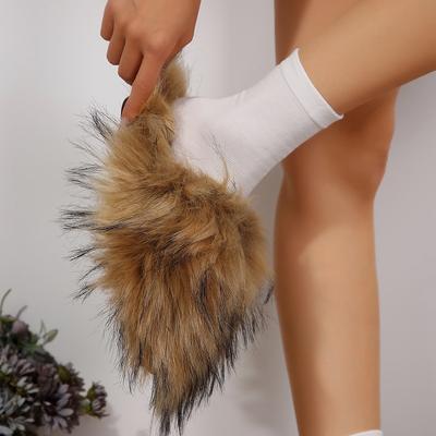 Модные Новые Роскошные Меховые Тапочки Женские С Круглым Носком из Монгольского Меха Шлепанцы Женская Обувь Женские Плоские Полутапочки Легкая Удобная Обувь