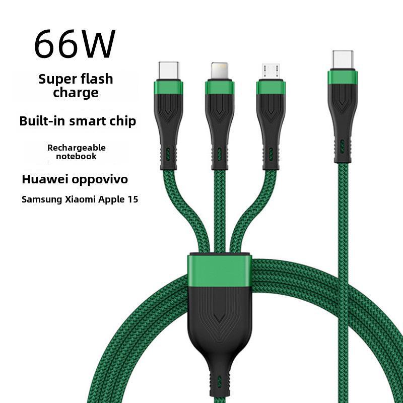 Кабель для передачи данных 6A 3-в-1, сверхбыстрая зарядка 100 Вт для Apple, Android, Type-C и ноутбуков с функцией быстрой зарядки PD