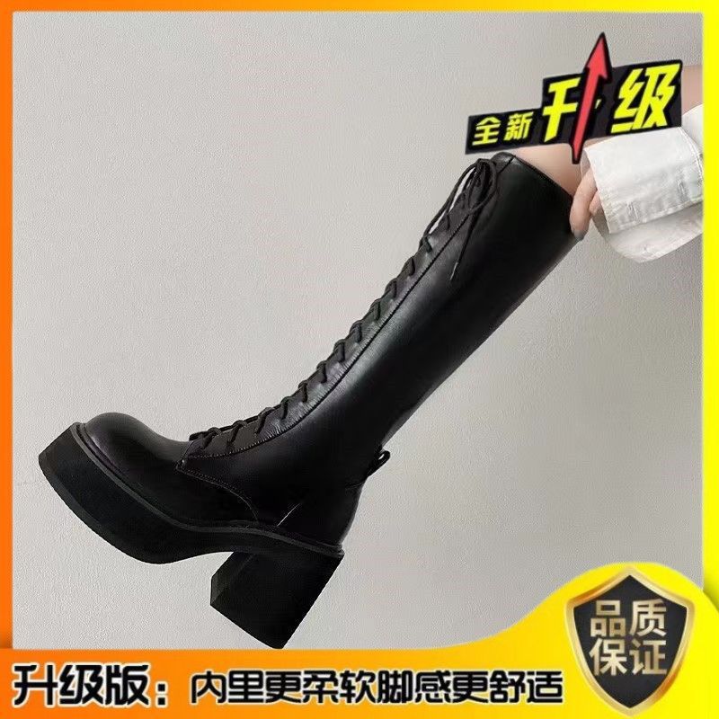 Модные брендовые длинные сапоги женские короткие толстые длинные рыцарские сапоги 2025 новые летние высокие ботинки Martin на толстой подошве со шнуровкой