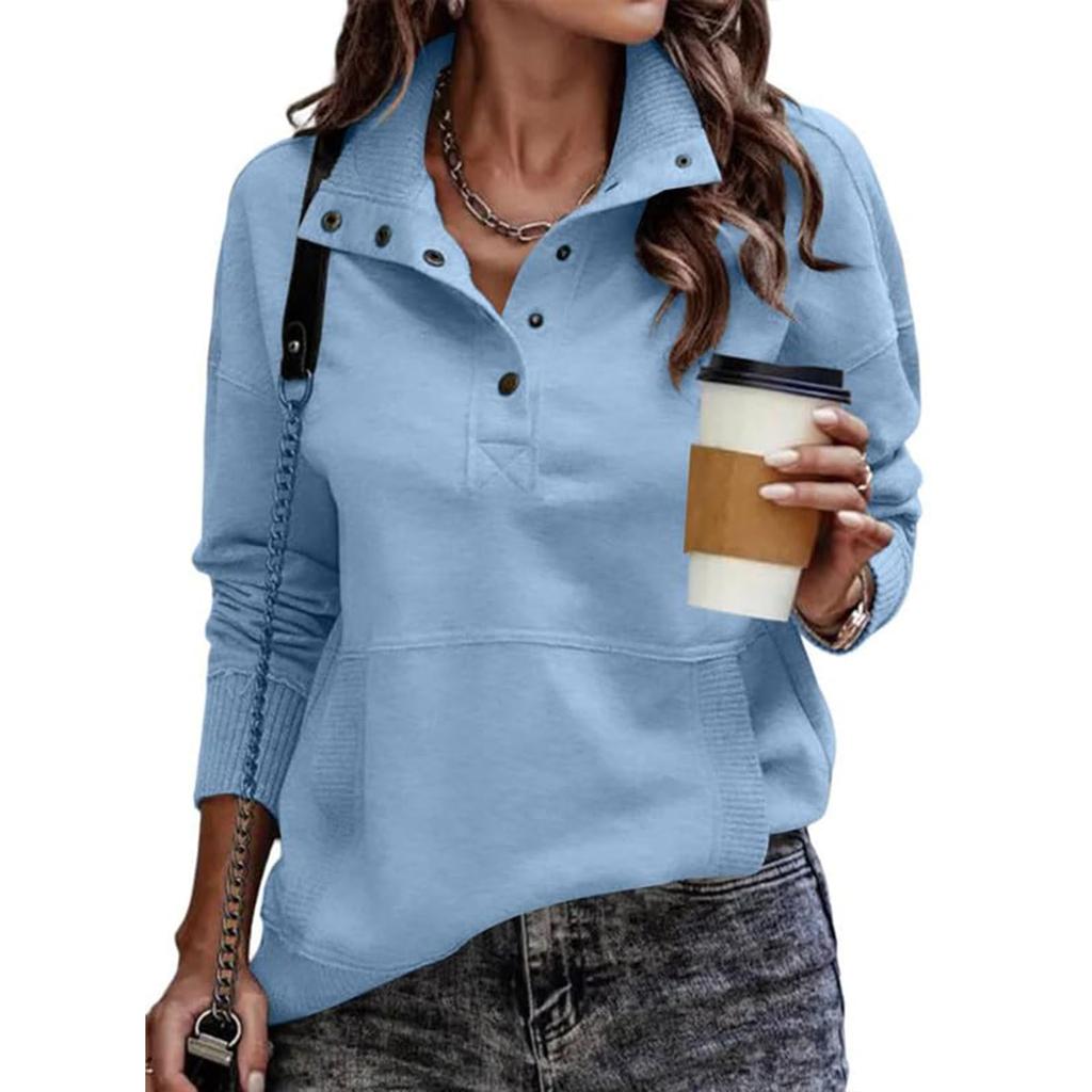 Women's Autumn/winter Fashion Long Sleeve Button Street Hoodie In Solid Color