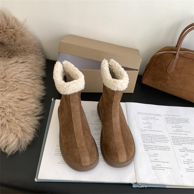 2025 Autumn and Winter New Thick-soled Muffin Shoes Women's Imitation Lamb Wool Shoes Rear Zipper Warm Non-slip Snow Boots