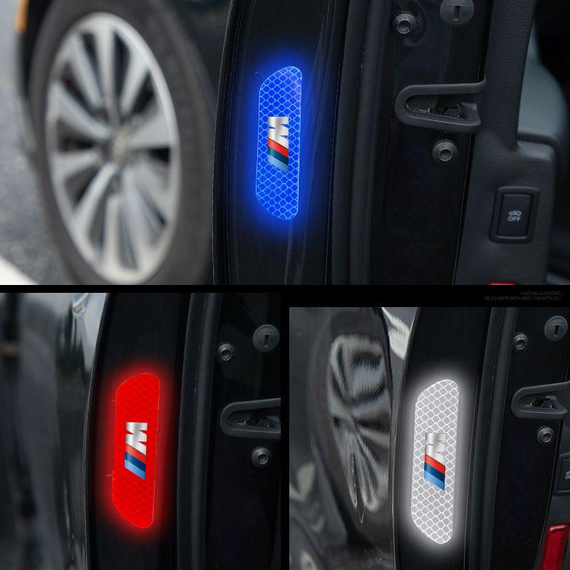 4Pcs Car Door Warning Sticker Night Reflective Decal For BMW E46 E90 E60 F30 F10 E39 E36 F20 G20 G30 E92 E87 E91 X5 E70 F11 E30 YF6
