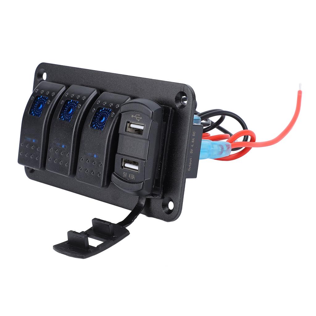 12 В 24 В 3-клавишный клавишный переключатель, алюминиевая панель с вольтметром, два порта USB, быстрая зарядка, многофункциональная