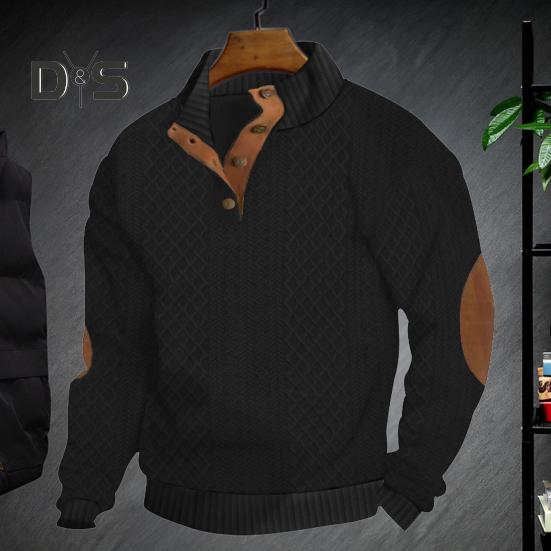 Мужская толстовка с эластичными манжетами, воротником-стойкой, длинными рукавами, жаккардовая ткань в стиле пэчворк, свободная, с пуговицами контрастного цвета, повседневная одежда, школьный топ средней длины