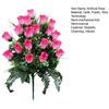 Artificial Cemetery Flower 24 Heads Faux Silk Rose Bush Memorial Rose Flower Bouquet for Headstones Gravesite Vase