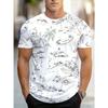 Casual Round Neck T-Shirt with Artistic Print, Polyester Striped Pattern Men's Tops Fashion Regular Fit