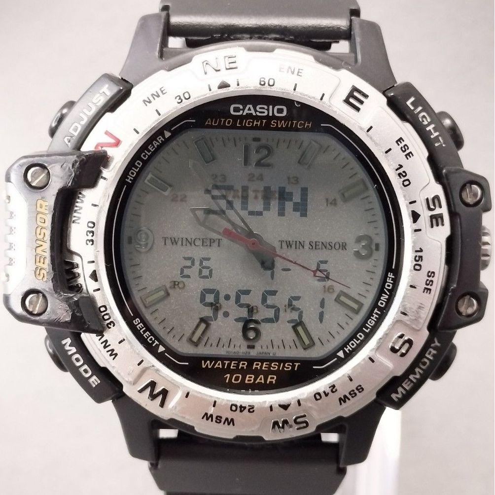 Б/У CASIO Protrek PRT-50 Двойной датчик Рабочий продукт Цифровой анализатор Twincept Часы с водозащитой 10 АТМ PROTREK